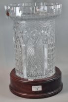 Kilkenny Crystal, Irish glass vase in the form of a turret on wooden stand. The vase 31cm high