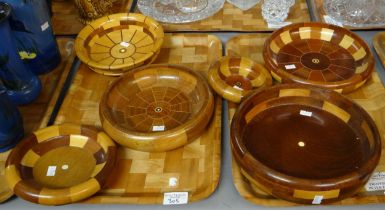 Two trays of various segmented wooden bowls made with different woods. (2) (B.P. 21% + VAT)