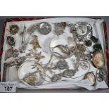 Collection of silver and other jewellery to include: cameo portrait brooches, bangles, pin and other