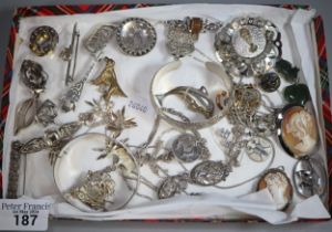 Collection of silver and other jewellery to include: cameo portrait brooches, bangles, pin and other