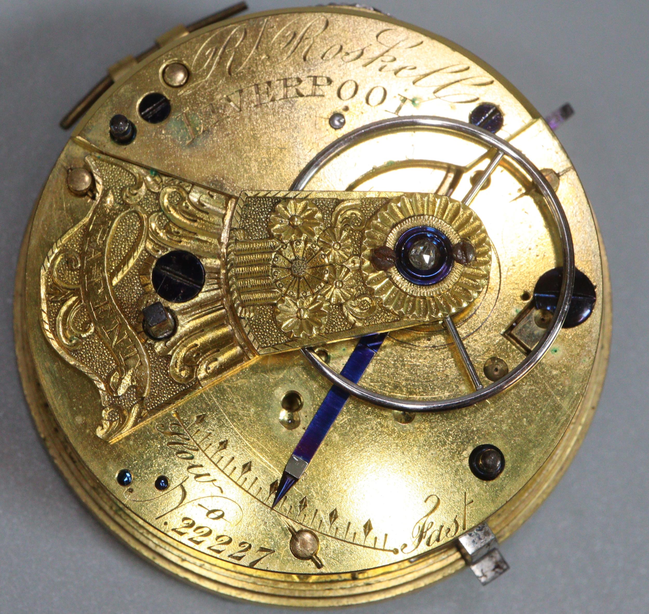 Two 19th century Fusee pocket watch movements only, one marked Robert Roskell of Liverpool, both - Image 5 of 10