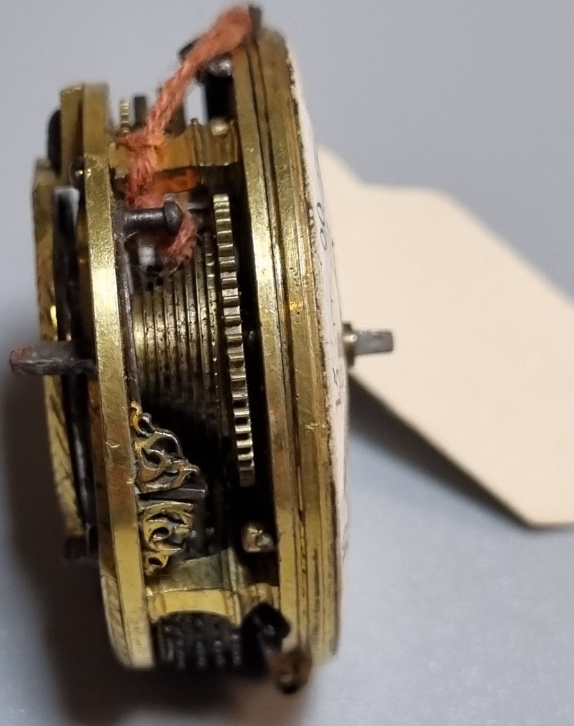 18th century Fusee pocket watch movement only marked J Wilders of London, having Roman painted - Image 4 of 7