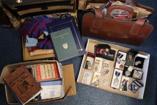 Collection of Masonic Regalia and ephemera to include: silver but mainly gilt metal jewels,