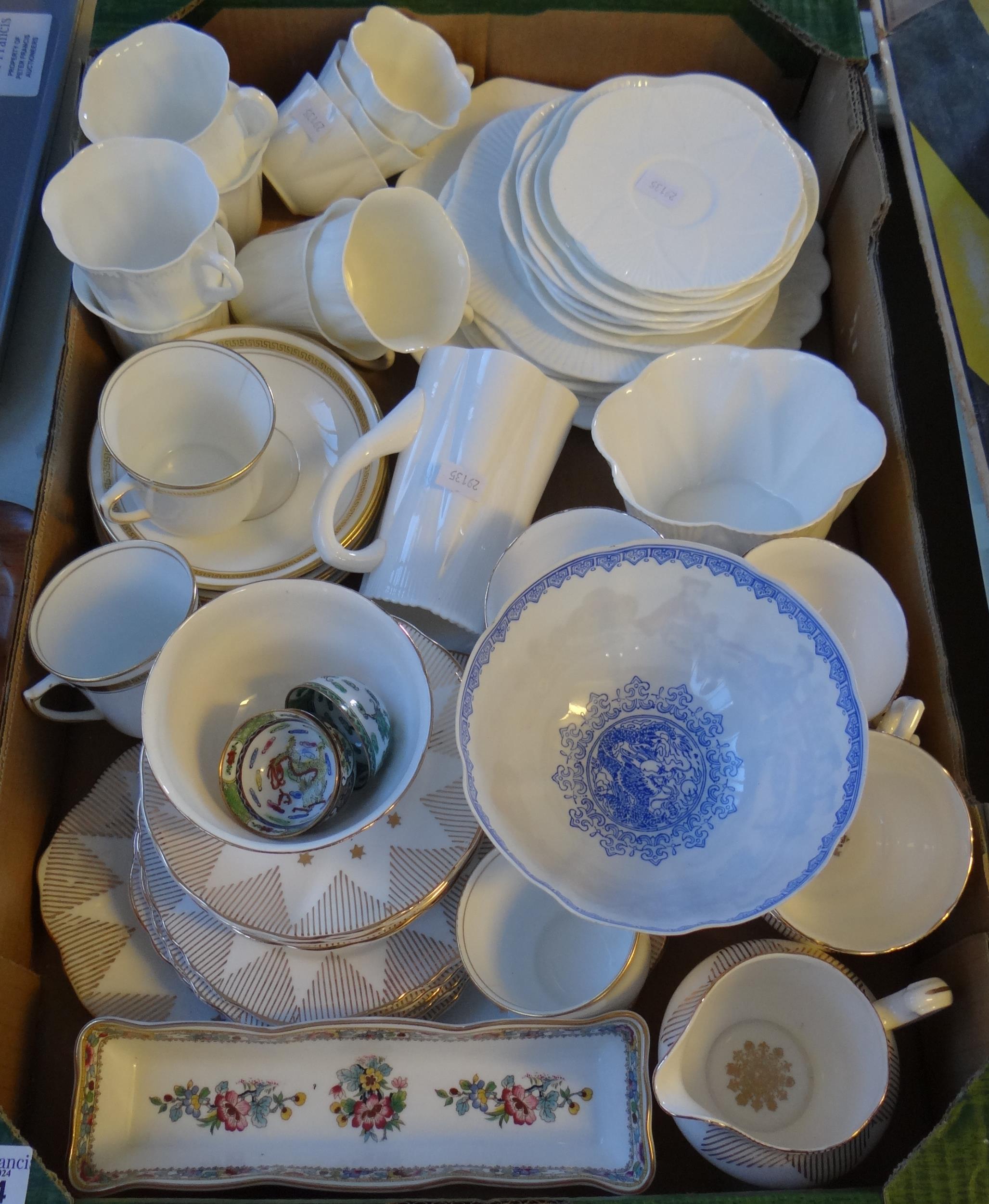 Crate of china to include: warranted 22kt gold bone china teaware, Royal Stafford coffeeware,