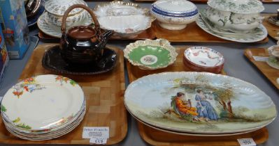 Four trays of china to include: various lidded tureens; one marked Louis, one Ridgways 'Chiswick'