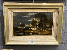 W Muller (19th century), 'Landscape with cottages', signed W Muller dated 1835. Oils on oak panel.