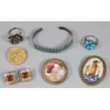 Collection of jewellery to include: R. Lalique Spes Mihi brooch, other French brooches, dress rings,