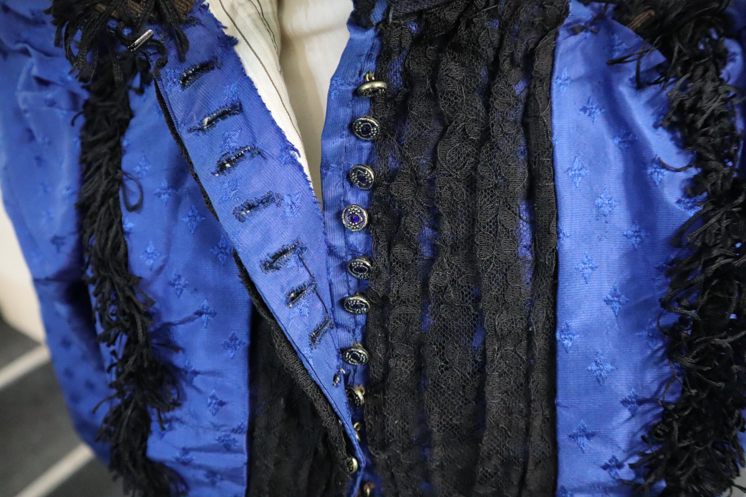 Victorian blue brocade lady's outfit comprising skirt and jacket. (2) (B.P. 21% + VAT) Altered at - Image 3 of 3