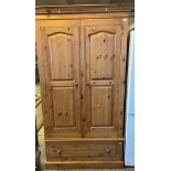 Modern pine two door wardrobe with under drawer. 112x53x200cm approx. (B.P. 21% + VAT)