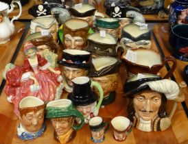 Tray of Royal Doulton items to include: 'Lydia' figurine, various sizes of character jugs; 'John