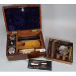 19th century mahogany writing and gents travelling box, the interior revealing: writing slope with