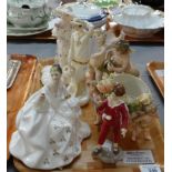 Tray of china to include: various figurines; Royal Worcester 'The Parakeet' 3087, Royal Doulton '