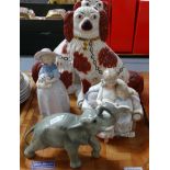 Collection of ceramics to include: pair of Staffordshire style seated Spaniels, two The Leonardo