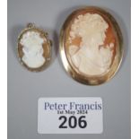9ct gold cameo portrait brooch together with a silver cameo portrait brooch. (2) (B.P. 21% + VAT)