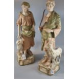 Pair of early 20th century Royal Dux figurines of a Shepherd (goat herder) and shepherdess.