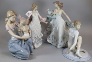 Four Spanish porcelain Lladro figurines to include: 'Spring Splendor', 'Summer Serenade', 'One for