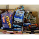 Two boxes of assorted diecast model vehicles, varying scales in original boxes to include: Matchbox,