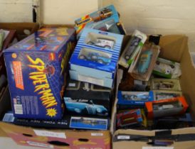 Two boxes of assorted diecast model vehicles, varying scales in original boxes to include: Matchbox,