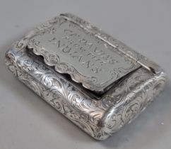 19th century silver cushion shaped snuff box with overall foliate engraved decoration and