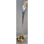 20th century Toddy ladle with gilded Egyptian portrait pressed and gilded bowl. London hallmarks.