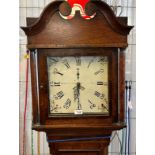 19th century Welsh oak 30 hour long cased clock, the face re-painted and marked Richard Evans of