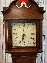 19th century Welsh oak 30 hour long cased clock, the face re-painted and marked Richard Evans of