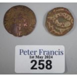 16th/17th century French Jetton copper alloy token together with a probably 16th/17th century copper