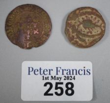 16th/17th century French Jetton copper alloy token together with a probably 16th/17th century copper