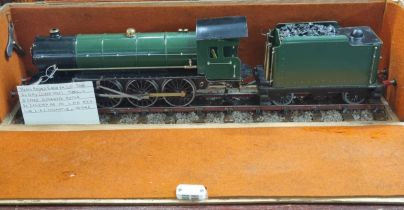 20th century 2" gauge Marklin engined tin plate LMS locomotive and tender, in fitted wooden case.