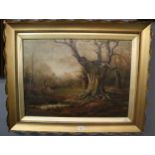 M F Woodward (British early 20th century), Deer and Rabbits around an ancient Oak tree, signed dated