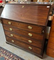 George III mahogany fall front bureau, the interior with fitted drawers and compartments above a