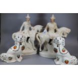 Staffordshire 'Wolseley' flat back figures on horseback, together with a pair of Staffordshire style