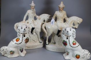 Staffordshire 'Wolseley' flat back figures on horseback, together with a pair of Staffordshire style