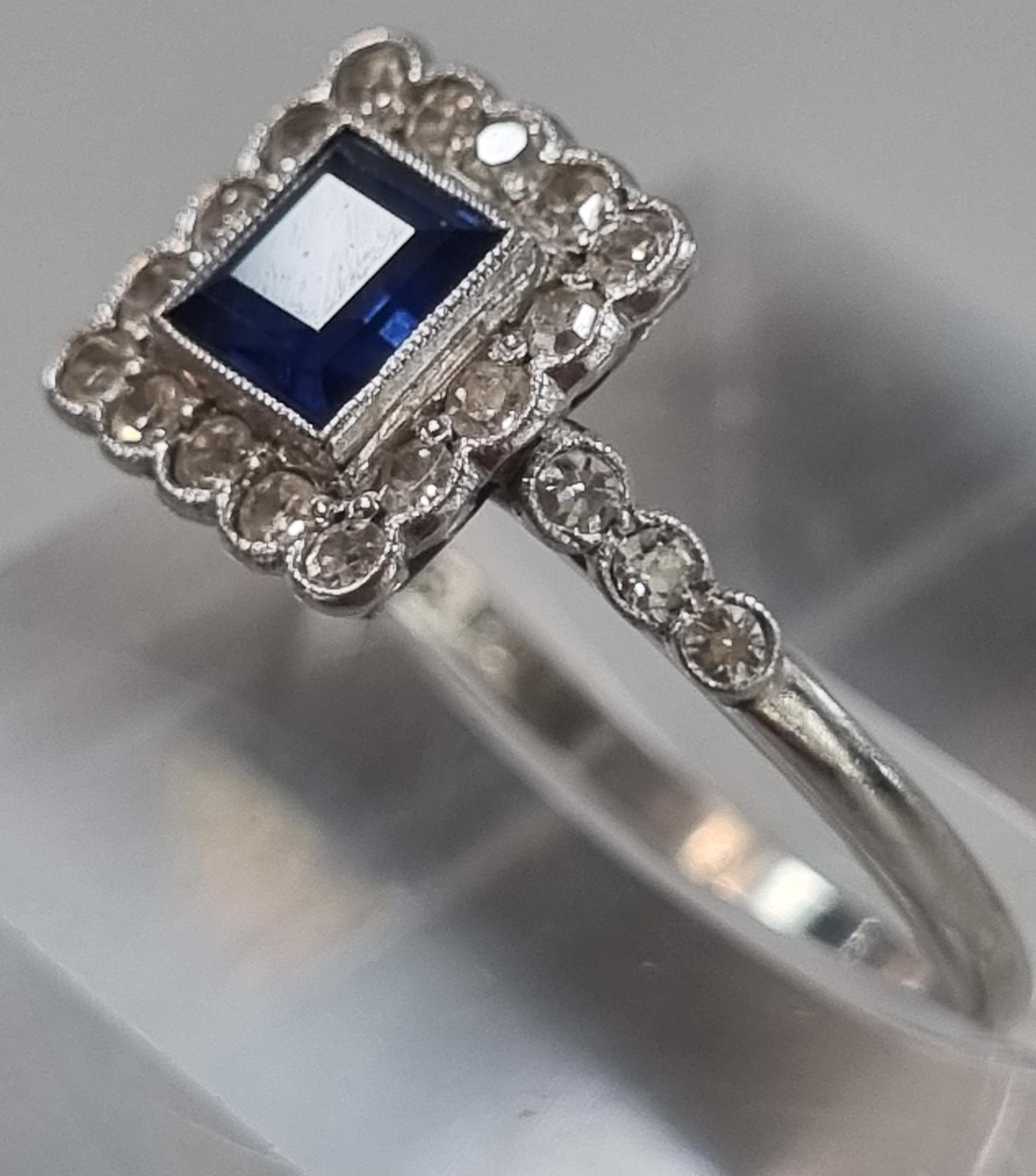 18ct white gold Art Deco design diamond and sapphire ring. 2g approx. size L. (B.P. 21% + VAT) - Image 2 of 4