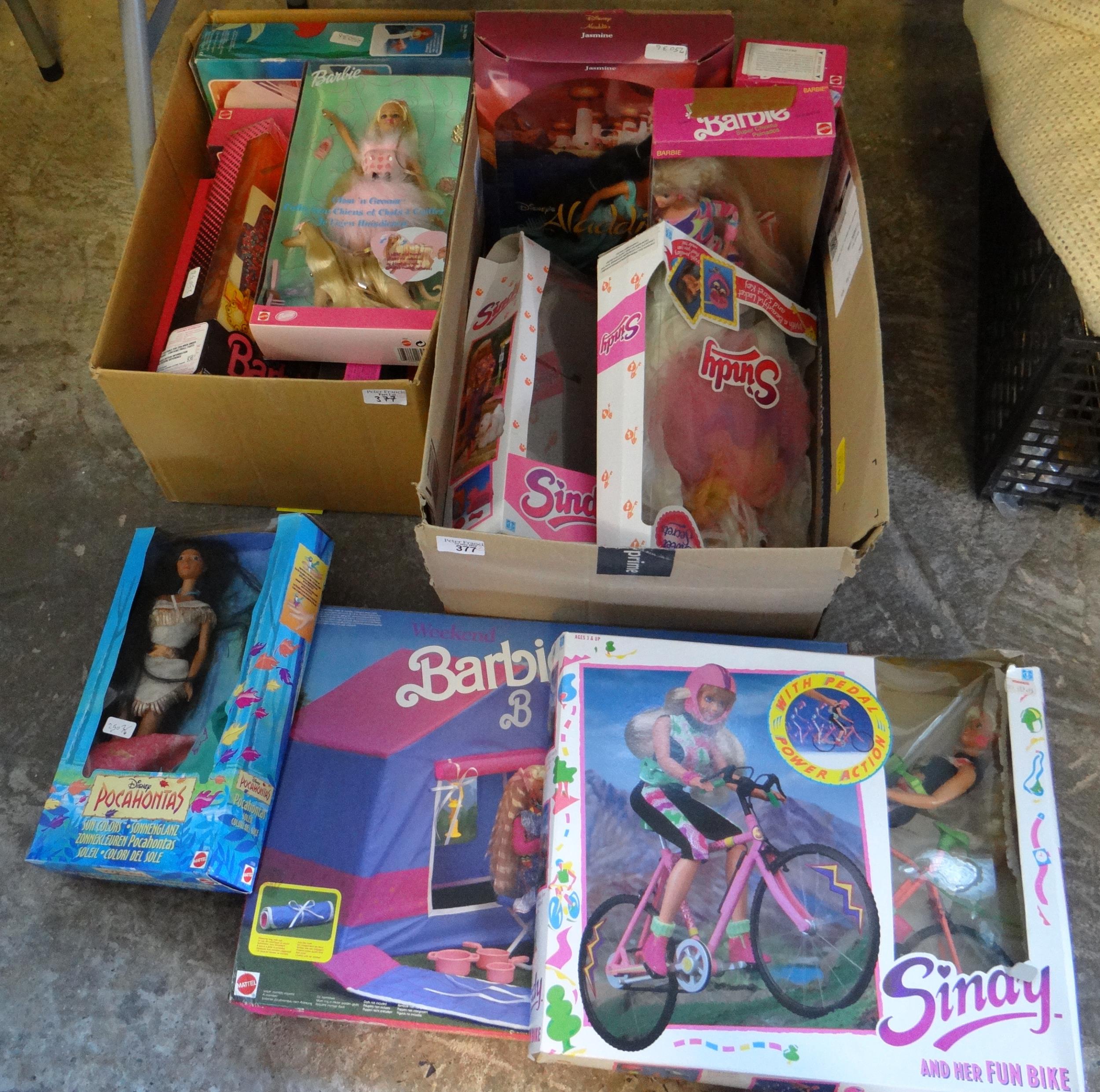 Two boxes of Sindy and Barbie figurines, appearing in original boxes to include: Rappin Rockin,