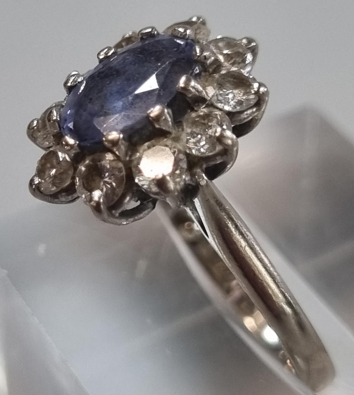 18ct gold powder blue sapphire and diamond cluster ring. 3.7g approx. Size H. (B.P. 21% + VAT) - Image 2 of 7