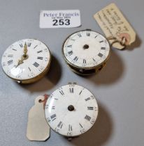 Group of three 18th/19th century Fusee pocket watch movements only, to include: one marked William