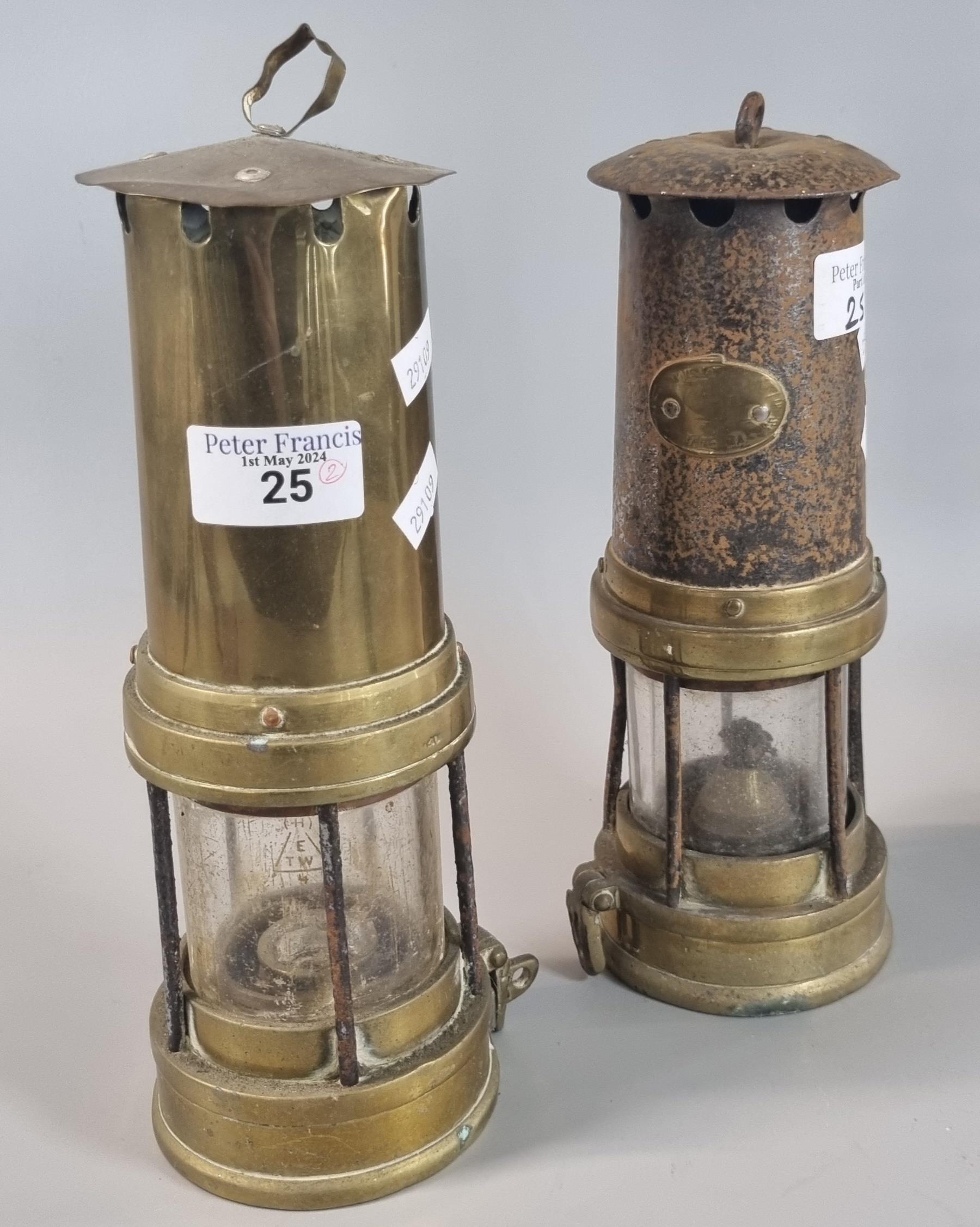 Two vintage brass miner's lamps. (2) (B.P. 21% + VAT)