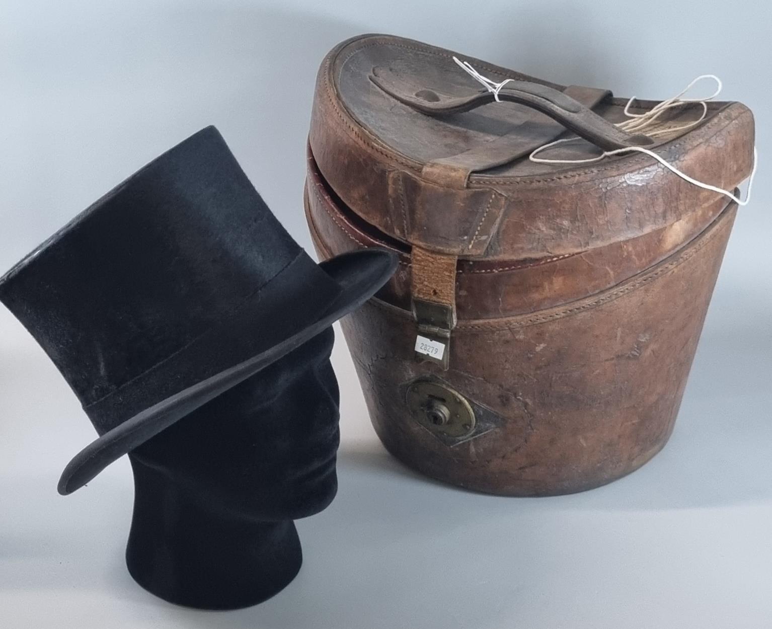 A. J. White Hatters and Cap Makers, vintage top hat in fitted leather case. (B.P. 21% + VAT)