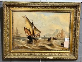J T Davis, marine study with various vessels near cliffs, signed dated circa 1880 . Oils on