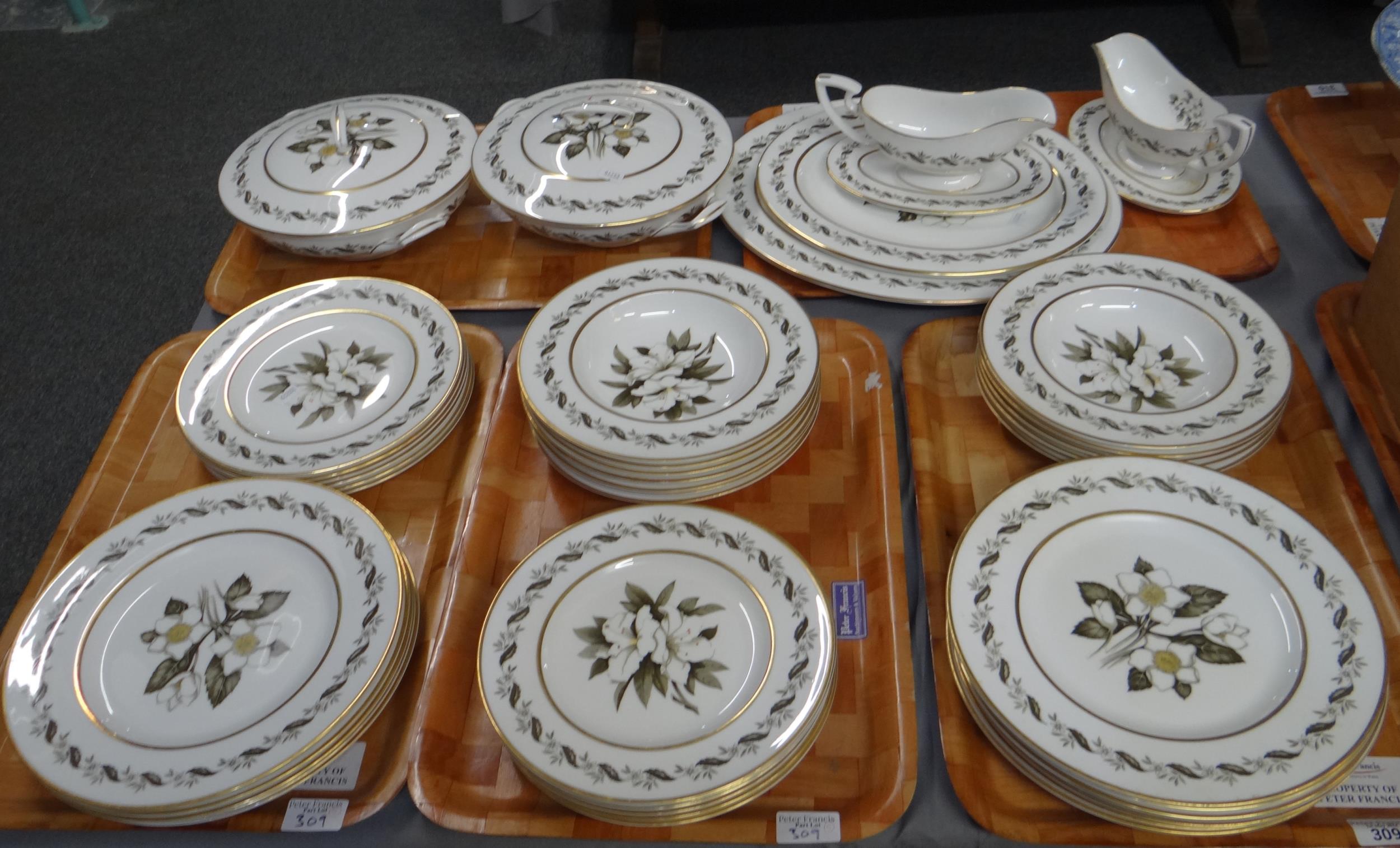 Five trays of Royal Worcester 'Bernina' design dinnerware to include: various plates, bowls,