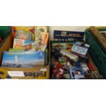 Two boxes of toys to include: Waddington's Jig Map, Airfix and similar model kits, diecast model