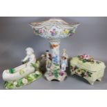 Floral encrusted porcelain trinket box by John Bevington, Kensington Works, Hanley, Staffs. Together