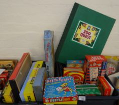 Two boxes of vintage games to include: Double Your Money, Kriss Cross Quiz, Palitoy table tennis