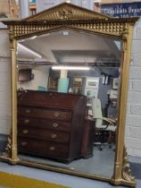 Large 19th century gilt framed over painted over-mantel mirror, of architectural design with