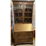 George III mahogany two stage bureau bookcase. (B.P. 21% + VAT)