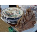 Tray of 19th Century meat plates to include; 'Willow' and 'Pekin' patterns etc. Together with a