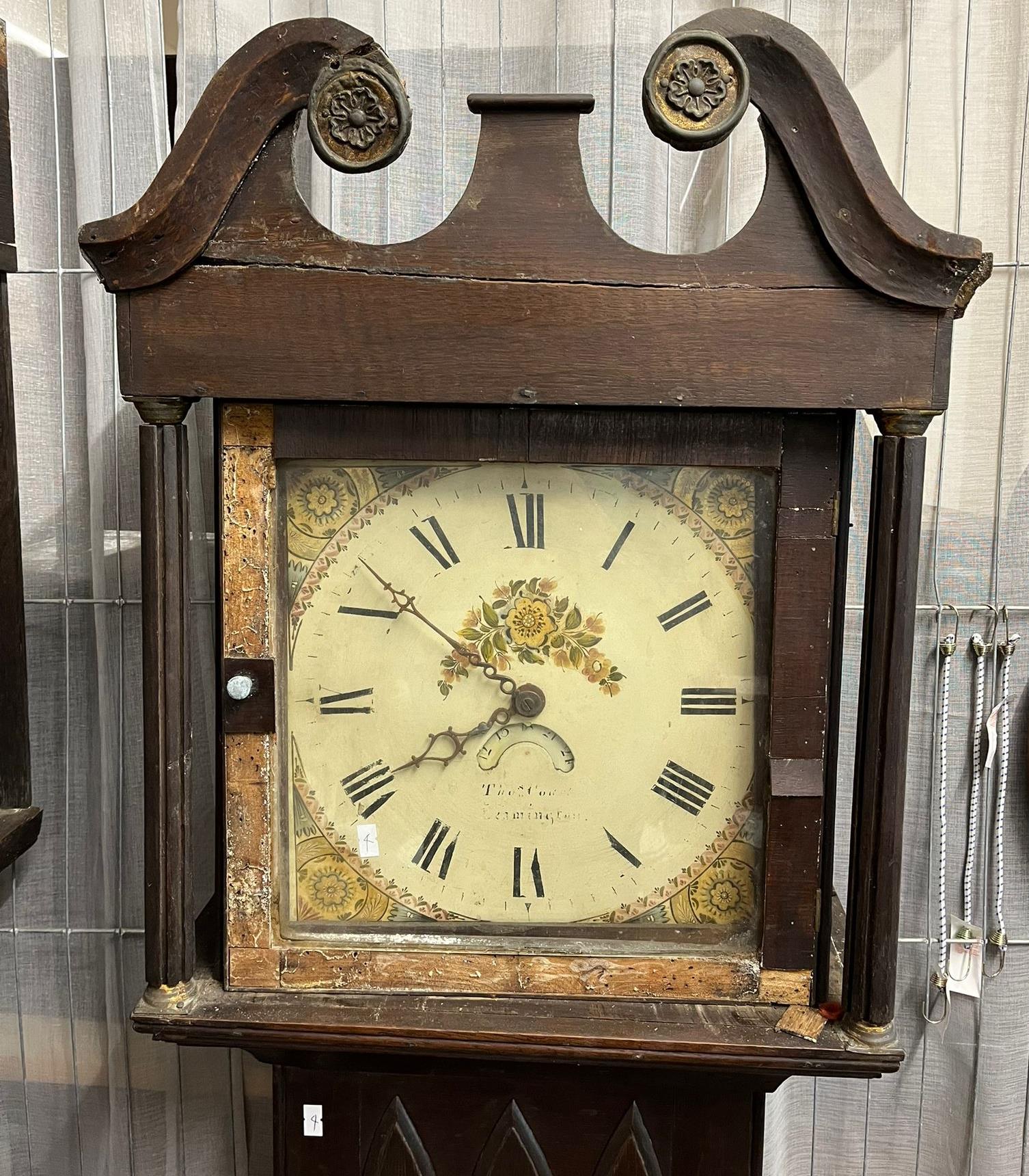 19th century 30 hour long case clock marked Thomas Court, Limington. Distressed condition. (B.P. 21%