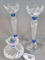 Pair of Swarovski Crystal blue flower candle holders together with a matching blue flower dressing