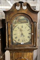 19th century oak case Welsh 30 hour long case clock, the face marked John Roberts Aberystwith, the